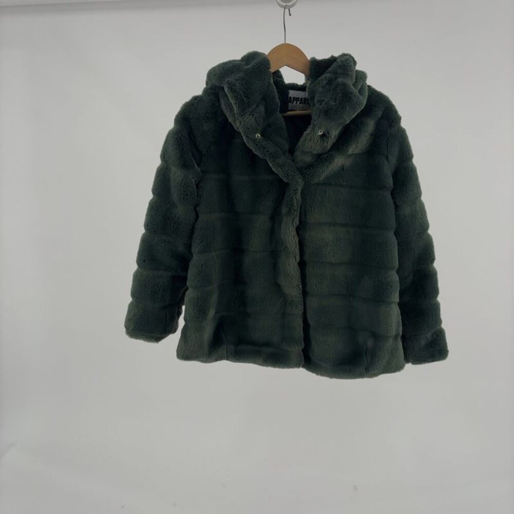Apparis Green Mink Faux-Fur Hooded Short Jacket